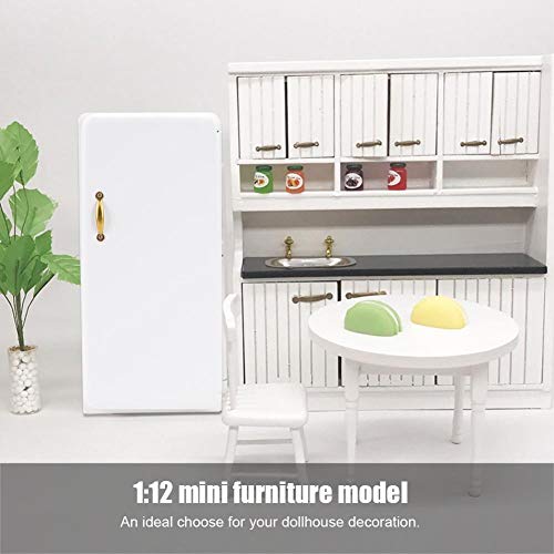 1:12 Miniatura casa de muñecas Refrigerador, Madera Mini Dolls House Refrigerador de cuatro capas Muebles Niños Educativos Juegos de imaginación Juguetes para decoración de casa de muñecas(Blanco)