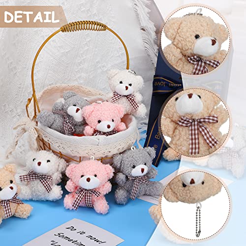 12 Mini Peluches de Decoraciones de Pascua de 4 Pulgadas Juguete de Muñeca Articulado de Animales Suaves Pequeñas Muñecas de Felpa para DIY (Oso, Rosa Gris)