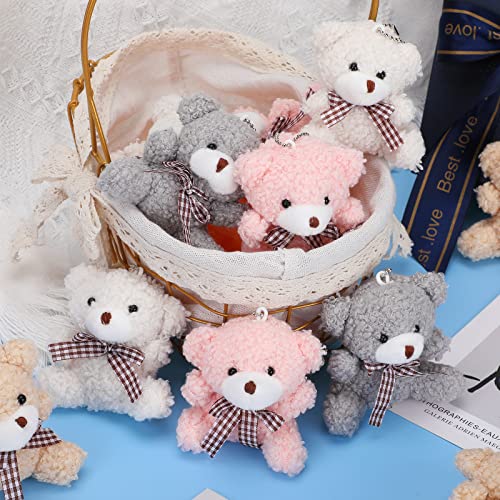 12 Mini Peluches de Decoraciones de Pascua de 4 Pulgadas Juguete de Muñeca Articulado de Animales Suaves Pequeñas Muñecas de Felpa para DIY (Oso, Rosa Gris)