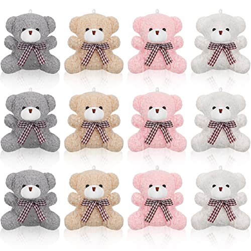 12 Mini Peluches de Decoraciones de Pascua de 4 Pulgadas Juguete de Muñeca Articulado de Animales Suaves Pequeñas Muñecas de Felpa para DIY (Oso, Rosa Gris)