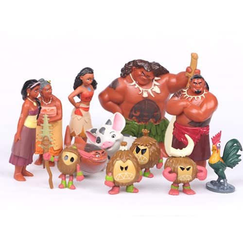 12 unids/set dibujos animados Moana princesa leyenda Vaiana Maui jefe Tui Tala Heihei Pua figura de acción decoración juguetes para niños regalo de cumpleaños