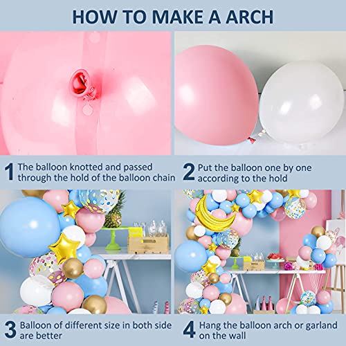 125 globos de decoración para fiestas, confeti de estrellas de papel de mylar en 3D, globos de látex pastel metálicos, globos azules, blancos, rosados, adecuados para baby shower, bodas, san valentín