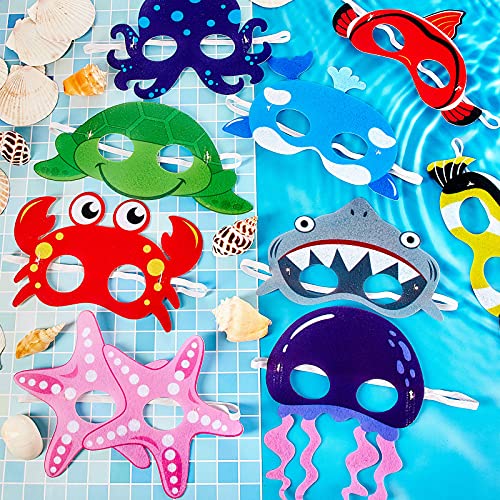 18 Máscaras de Fieltro de Animales de Océano Máscaras de Animales Marinos Máscaras de Disfraz de Pulpo Tiburón para Cumpleaños de Tema de Bajo Mar Máscaras de Halloween Fiesta Disfraz