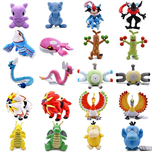 20 estilos de anime brillante Mew Greninja Dragonair Psyduck Dragonite Kyogre Solgaleo Ho-Oh Magnemite Peluche de dibujos animados de juguete Kyogre azul