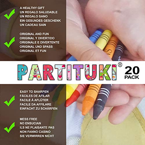 20 Sets de Ceras de Colores Infantiles Partituki. 6 Mini Ceras por Caja. Ideal Fiesta de Cumpleaños Infantiles, Recuerdos de Bodas y Colegios