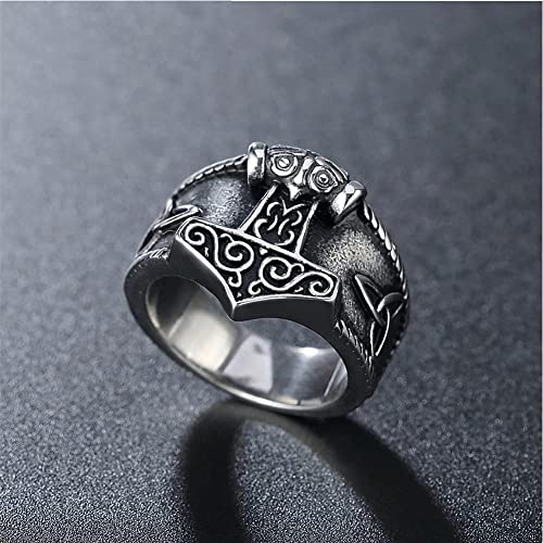 2022 Joyas de Amuleto Medieval de la Vendimia, Hombres nórdicos Mitología Odin Mitología MJÖLNIR Ring Viking THORES DE Acero Inoxidable Thors Hammer Celtic Nudo Rune RINGE Regalo (Size : 7)