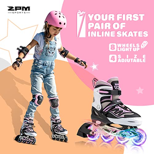 2PM SPORTS Cytia Ajustable Iluminación Patines en línea para niños y Adolescentes con luz Completa hasta LED Ruedas, Diversión Flashing Roller Blades para niños y niñass - Pink M(32-35EU)