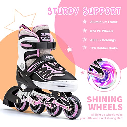 2PM SPORTS Cytia Ajustable Iluminación Patines en línea para niños y Adolescentes con luz Completa hasta LED Ruedas, Diversión Flashing Roller Blades para niños y niñass - Pink M(32-35EU)