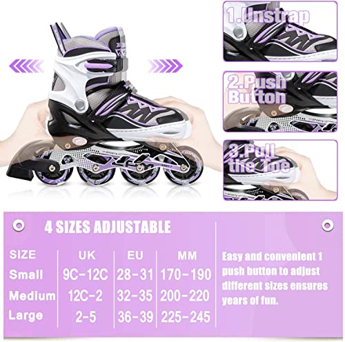 2PM SPORTS Cytia Ajustable Iluminación Patines en línea para niños y Adolescentes con luz Completa hasta LED Ruedas, Diversión Flashing Roller Blades para niños y niñass - Pink M(32-35EU)