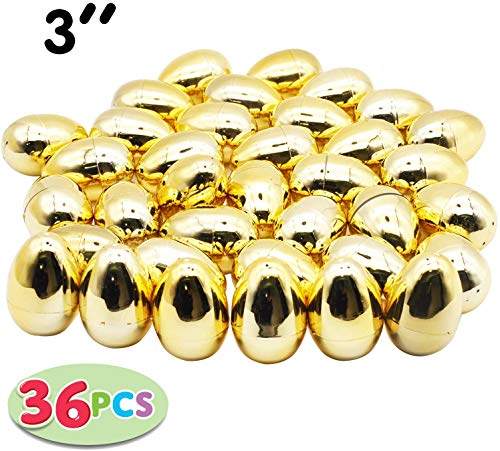 36 huevos de Pascua metálicos dorados brillantes de 3 cm en color dorado para rellenar golosinas específicas, recuerdo de fiesta de Pascua, caza de huevos, cesta de relleno, premios para el aula