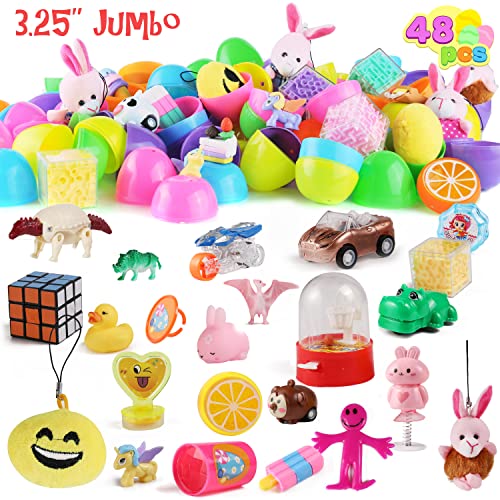 48 Pcs Huevos de Pascua Gigantes Llenos de Juguetes de 8 cm, de Colores Brillantes Precargados para Rellenos de Canastas de Pascua