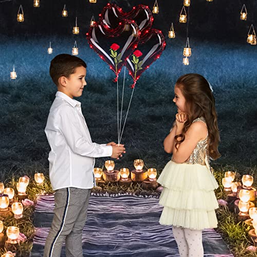 5 Globos de San Valentín Transparentes Globos de Corazón LED Rojos Globos de Iluminar de LED de Helio Transparente Globo Bobo de LED con Luces de Cadena de 10 Feet Punto Pegajoso de Globo