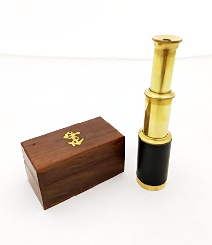 6" Handheld Brass Telescope with Wooden Box - Pirate Navigation