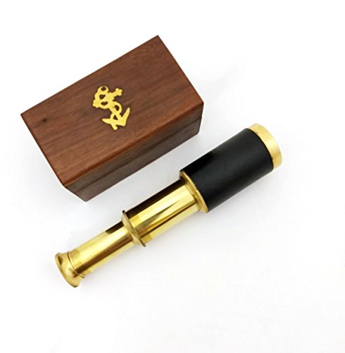 6" Handheld Brass Telescope with Wooden Box - Pirate Navigation