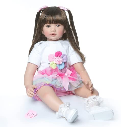 60 cm 24 Pulgadas Realista Reborn Muñeca Muchacha Original Reborn Bebé Silicona Suave Barata de la Vida Real Hermosa Muñeca Pelo Largo Niños