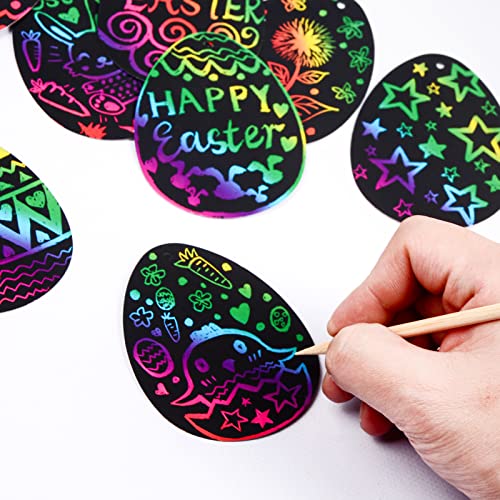 60 Hojas Papel de Rascar Huevos Pascua Scratch Art con Cintas y Lápices Dibujos Láminas para Regalo Pascua Manualidades de Papel Arte Diy