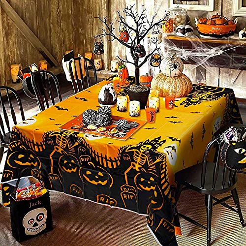 Abnaok Mantel de Halloween decorativo, 137 x 180 cm, desechable, rectangular, diseño de calabaza terrorífica, para Halloween y fiestas, decoración interior y exterior, Halloween