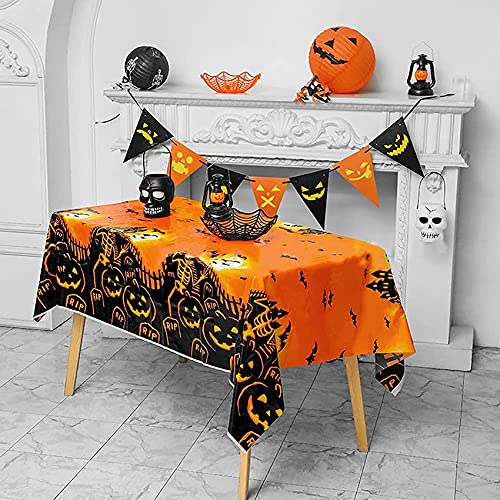 Abnaok Mantel de Halloween decorativo, 137 x 180 cm, desechable, rectangular, diseño de calabaza terrorífica, para Halloween y fiestas, decoración interior y exterior, Halloween