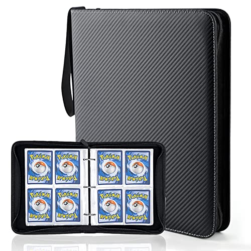 Álbum de Cartas Coleccionables, Álbum de Tarjetas Pokemon de PU Impermeable, Álbum Colección Tarjetas con 50 Páginas Dobles Admite hasta 400 Tarjetas, Album de Cartas compatible con YuGiOh/Pokémon