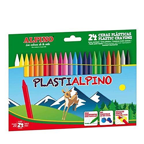 Alpino Ceras de colores plasti pa000024- estuche de ceras para niños de 24 unidades + Lapices de Colores Estuche de lápices de madera 24 unidades Lapices para Niños y Adultos