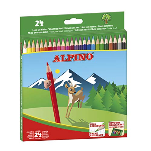 Alpino Ceras de colores plasti pa000024- estuche de ceras para niños de 24 unidades + Lapices de Colores Estuche de lápices de madera 24 unidades Lapices para Niños y Adultos