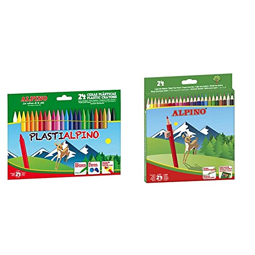 Alpino Ceras de colores plasti pa000024- estuche de ceras para niños de 24 unidades + Lapices de Colores Estuche de lápices de madera 24 unidades Lapices para Niños y Adultos