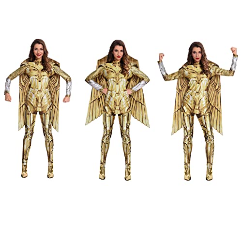 amscan 9906680 Disfraz oficial de Warner Bros DC Comics con licencia Wonder Woman Gold Hero Fancy Dress WW84 (talla de vestido del Reino Unido 8-10)