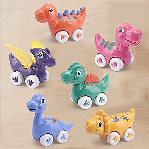 AmyBenton Coches de juguete de dinosaurio para niños – Dino Pull Back Coches – Juego de 6 – coche de juguete para bebé para 1 año