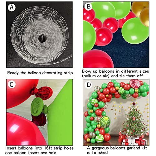 Arco Globos Navidad para Niños, Oro Rojo Verde Kit Arco Guirnalda Globos, 85 Ppiezas Metal ágata Globos de Látex con Globos de Papel de Caramelo para Decoraciones de Fiesta de Navidad de Cumpleaños