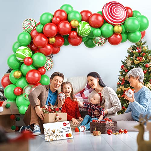 Arco Globos Navidad para Niños, Oro Rojo Verde Kit Arco Guirnalda Globos, 85 Ppiezas Metal ágata Globos de Látex con Globos de Papel de Caramelo para Decoraciones de Fiesta de Navidad de Cumpleaños