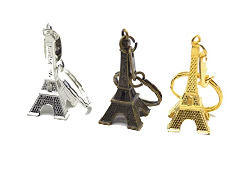 Aries Boutique Juego de llaveros Torre Eiffel, Juego de 3 llaveros, Llavero de metal pintado.