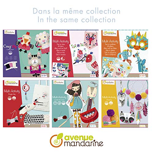 Avenue Mandarine KC113C - Un coffret multi activités Licorne comprenant une licorne à coudre, un porte clé et un tableau en point de croix