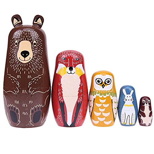 AVOA Matryoshka muñeca de madera Matrioska Muñecas Juguetes Niñas Muñecas de anidación rusas Niños Juguete educativo Hecho a mano Madera Matryoshka Muñeca de anidación rusa (Color: 5 piezas 6,5 cm)