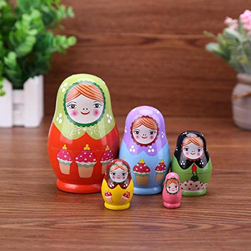 AVOA Matryoshka muñeca de madera Matrioska Muñecas Juguetes Niñas Muñecas de anidación rusas Niños Juguete educativo Hecho a mano Madera Matryoshka Muñeca de anidación rusa (Color: 5 piezas 6,5 cm)