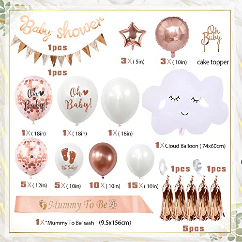 Baby Shower Niña, Decoracion Baby Shower Oro Rosa Unisex Baby Shower Globos Mummy to Be Faja Pancartas Decoración Bautizo Niña Baby Shower Adornos Tartas Oh Baby Fiesta de Revelacion Sexo Bebe