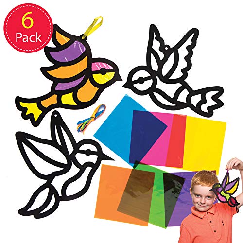 Baker Ross AW299 Kits de pájaros decorativos con efecto de cristal tintado (Paquete de 6) Manualidades de primavera para niños