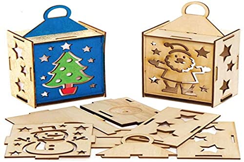 Baker Ross AX557 Kits De Linternas Navideñas De Madera - Paquete De 3, Artesanía En Madera para Pintar, Actividades Artísticas para Niños En Esta Temporada Festiva