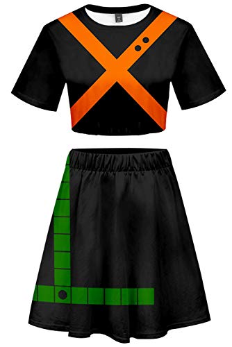 Bakugou Katsuki Cosplay Disfraz animadora Uniforme Crop Top Rock Set XS