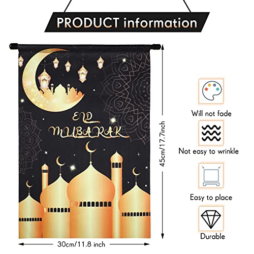 Banner de Eid Ramadán Kareem Decoraciones de Ramadán de Tela Oxford para Hogar Bandera de Casa de Eid Mubarak Bandera de Jardín Religioso Islámico, Negro y Oro, 17,7 x 11,8 Pulgadas