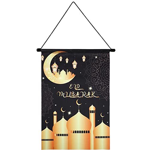 Banner de Eid Ramadán Kareem Decoraciones de Ramadán de Tela Oxford para Hogar Bandera de Casa de Eid Mubarak Bandera de Jardín Religioso Islámico, Negro y Oro, 17,7 x 11,8 Pulgadas