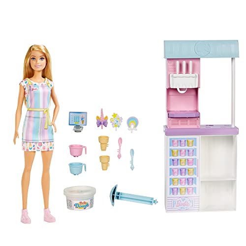 Barbie Juego de Heladería con Muñeca Rubia - Función de Hacer Helados - 2 Masas y Accesorios - Muñeca: 30,48 cm - Regalo para Niños de 3+ Años