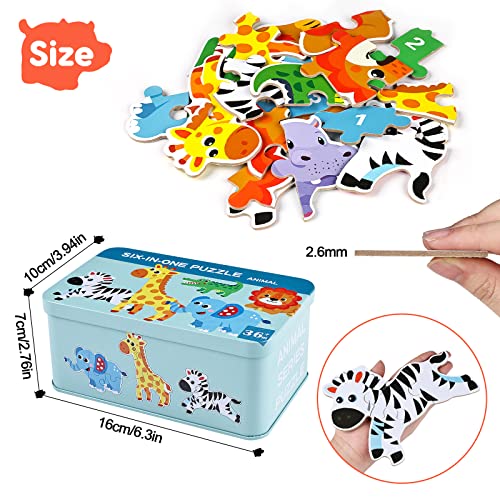 BBLIKE juguetes montessori Puzzle infantil para niños, puzle de Madera, 6 Pack Rompecabezas Puzzle Juguetes Bebes para Niños de 1 2 3 4 5 Años Montessori Educativos Regalos 3D Patrón Puzles (animales)