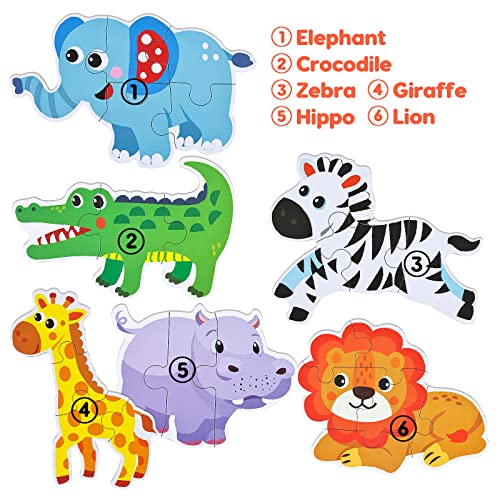 BBLIKE juguetes montessori Puzzle infantil para niños, puzle de Madera, 6 Pack Rompecabezas Puzzle Juguetes Bebes para Niños de 1 2 3 4 5 Años Montessori Educativos Regalos 3D Patrón Puzles (animales)