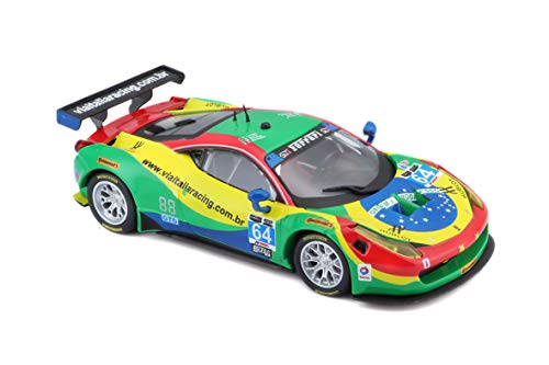 Bburago Ferrari 458 GT3 '15: Maqueta de Coche a Escala 1:43, Serie Ferrari Racing, Caja de Regalo, 12 cm, Verde #64 (18-36305)