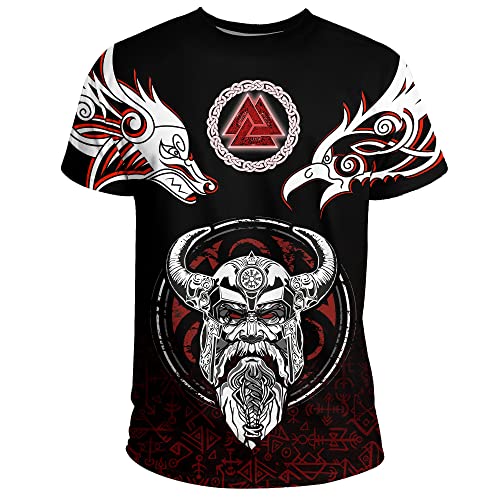 BBYOUTH Camiseta Vikings 3D para Hombre, Norse Myth Odin Ragnar Tattoo Summer Ultra Thin Manga Corta Disfraz de Cosplay (Tamaño 11 EE. UU.),Helm of awe,XL