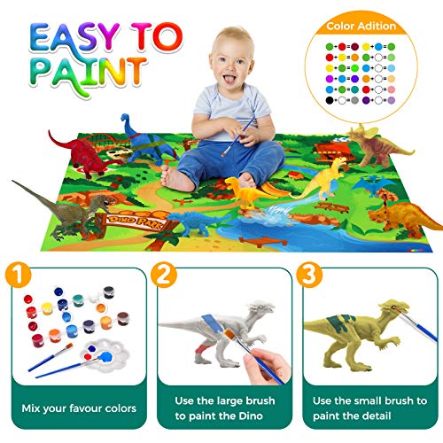 Bdwing Juego de Dinosaurios de Pintura Kit para Niños y Niñas, Pintando y Creativo DIY Juguetes 3D de 42 Piezas , Figuras de Dinosaurios Kit Manualidades para 4 5 6 7 8 9 Niños