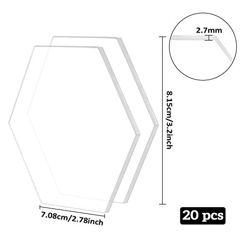 BENECREAT 20 PCS Panel Hexágono de Acrílico 3mm de Espesor Placa Transparente de Acrílico 80x70mm para Marco de Fotos, Letreros de Mesa, Caligrafía y Pintura