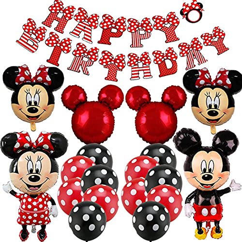 BESTZY Minnie Cumpleaños Decoracion Juego Globos, globo temático Fiesta de Tema de Juegos Incluye Globos de Látex Decoraciones de cumpleaños de Mickey（Rojo）