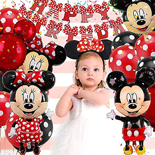 BESTZY Minnie Cumpleaños Decoracion Juego Globos, globo temático Fiesta de Tema de Juegos Incluye Globos de Látex Decoraciones de cumpleaños de Mickey（Rojo）