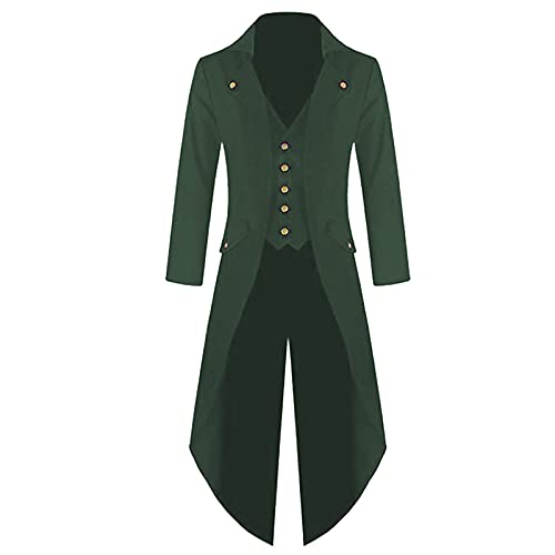 BGUK Abrigo de hombre para Halloween, estilo steampunk, gótico, retro, victoriano, cosplay, chaqueta de esmoquin, uniforme, medieval, chaleco, chaqueta y falda de arma, verde, M